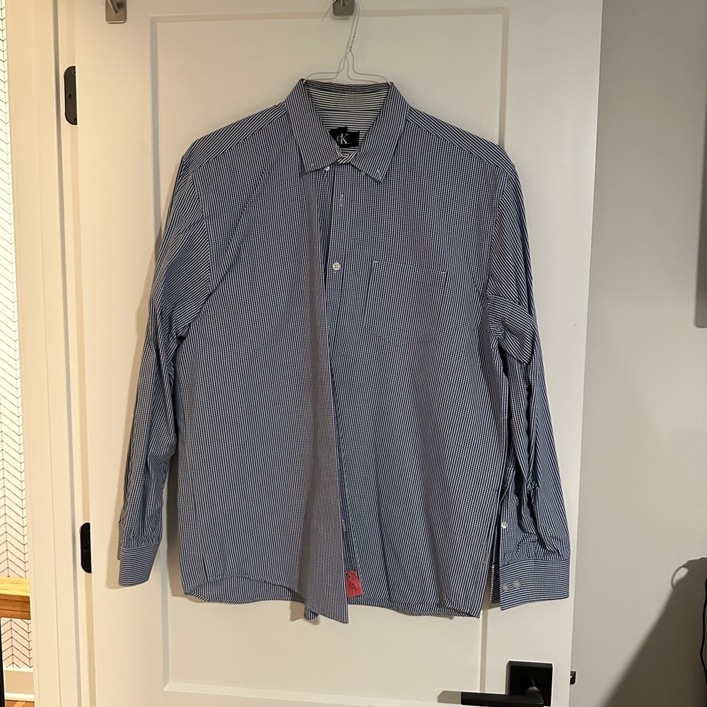 Calvin Klein Large Blue/White Checkered Dress Shirt